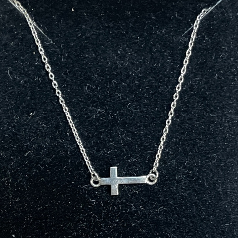 Sterling Silver Horizon/Sideways Cross Necklace - 18 inch chain
